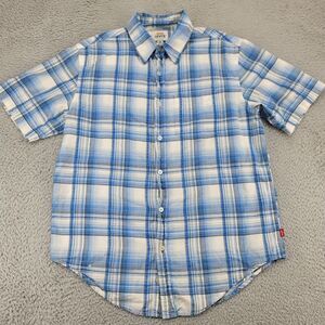 Levis Shirt Mens Medium Blue Plaid Y2k Skater‎ Button Up Short Sleeve Casual